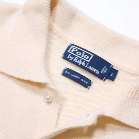 Polo Ralph Lauren Lambswool Knit Sweater Cream Mens L Waist Length